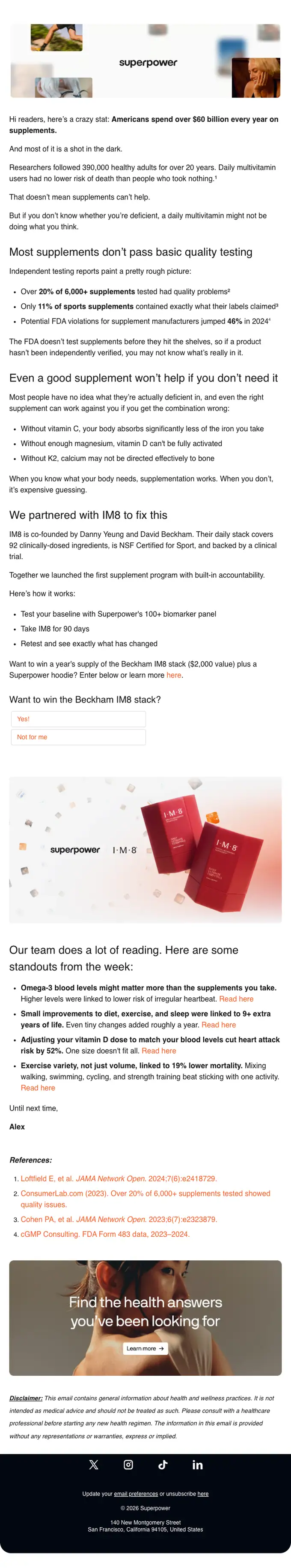 Superpower newsletter email, full length