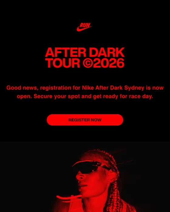 Nike After Dark Tour event invite email