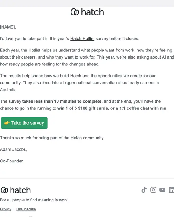 Hatch survey email