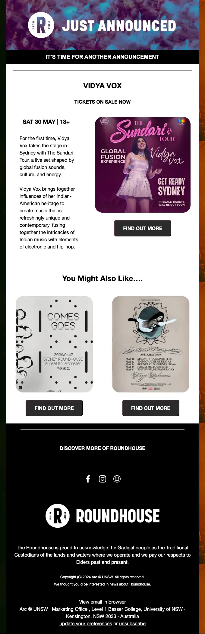 ROUNDHOUSE event invite email, full length