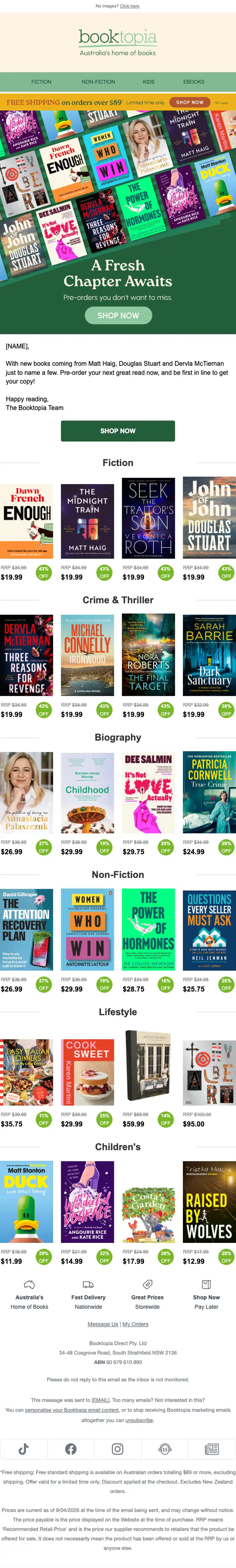 Booktopia promotional email, full length