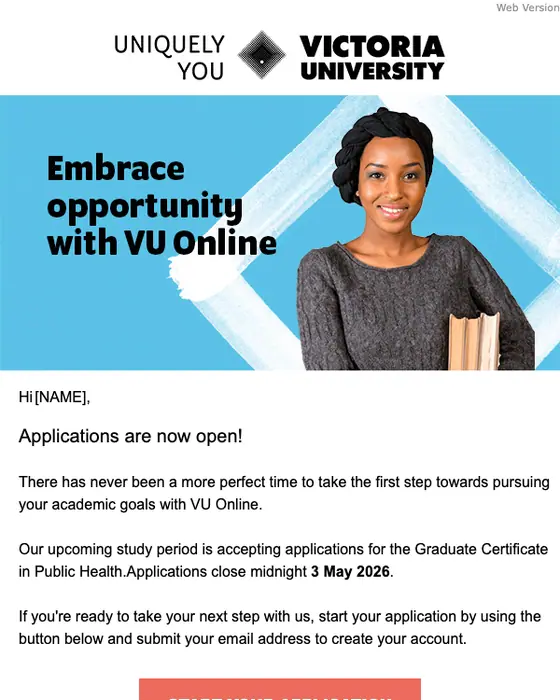 Victoria University Online promotional email