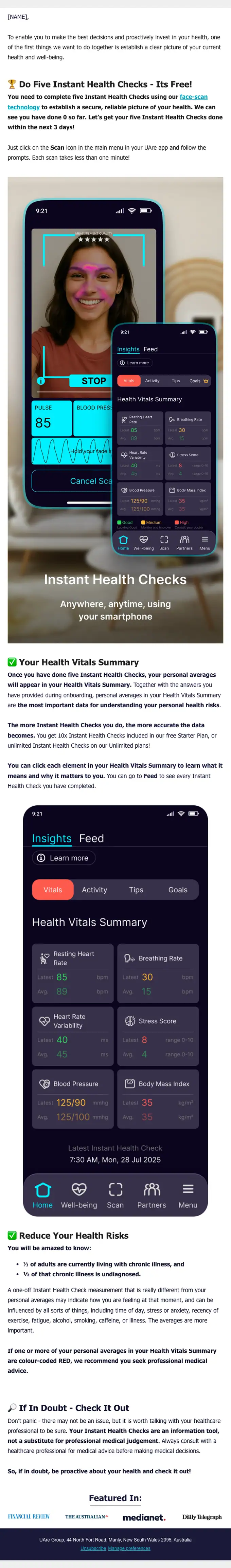 UAre account notice email, full length