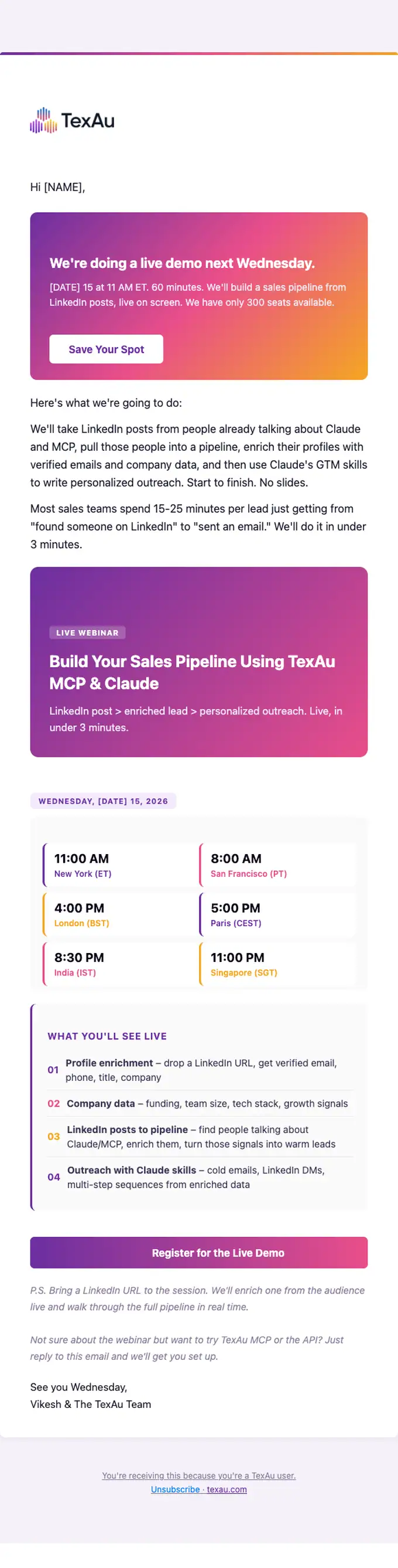 TexAu webinar email, full length