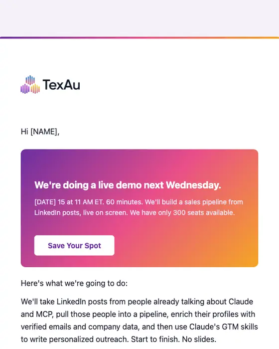 TexAu webinar email