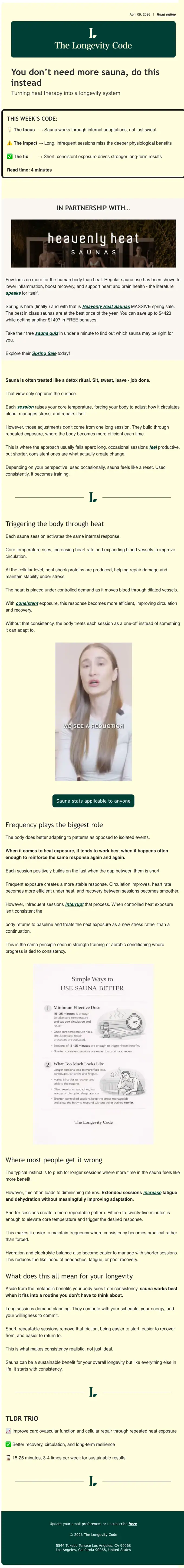 The Longevity Code newsletter email, full length