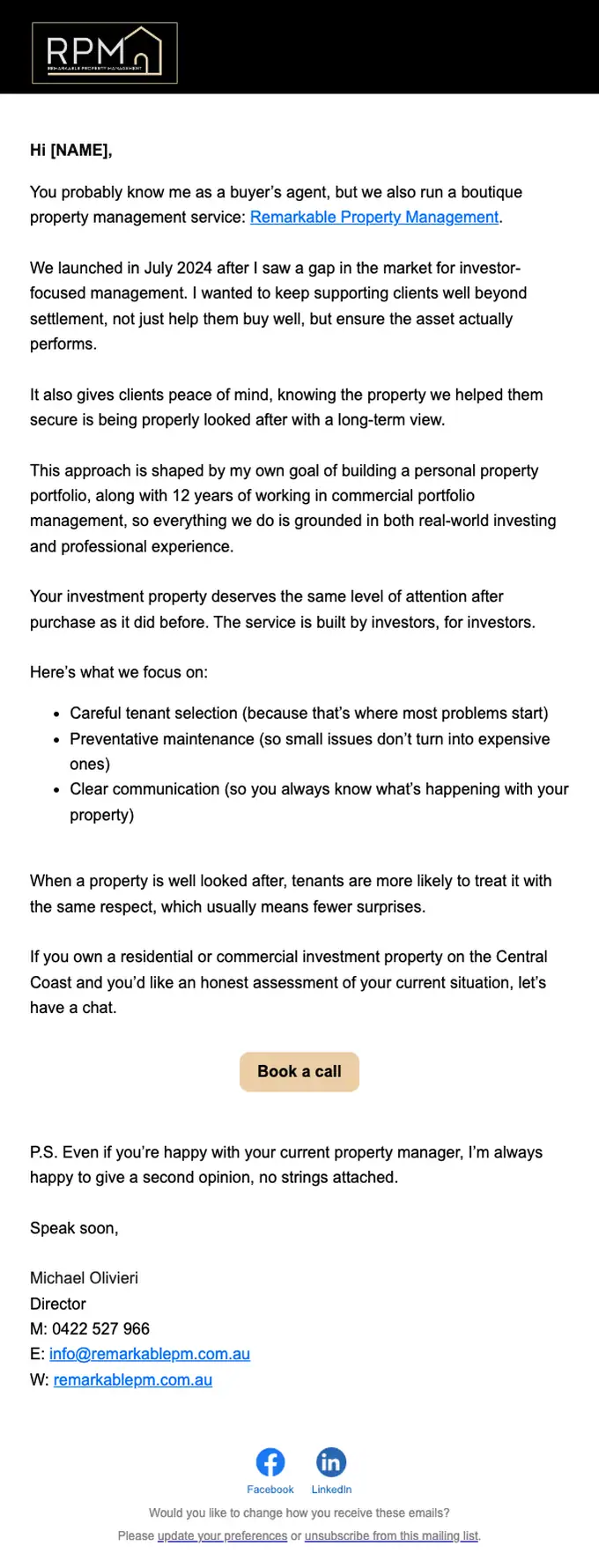 Remarkable Property Management promotional email, full length