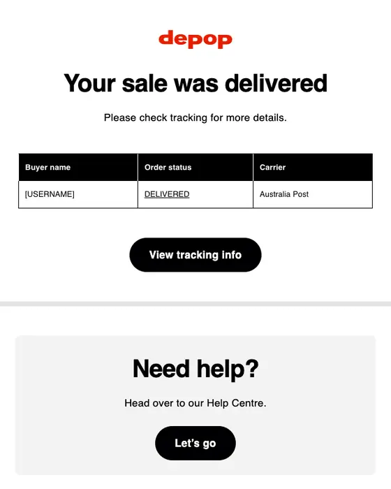 Depop delivery email