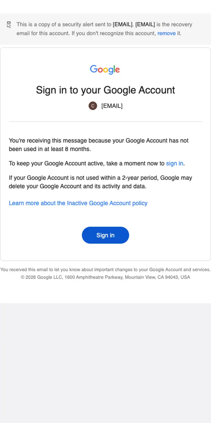 Google security alert email, full length