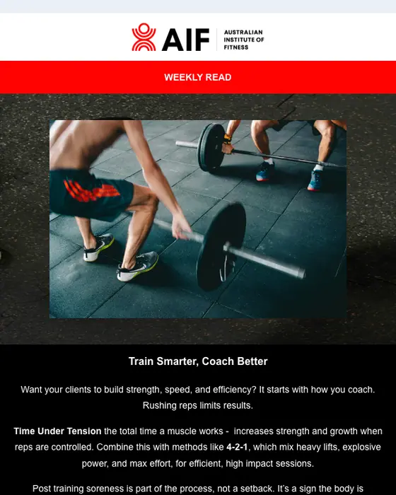 Australian Institute of Fitness newsletter email: Help Your Clients Train Better