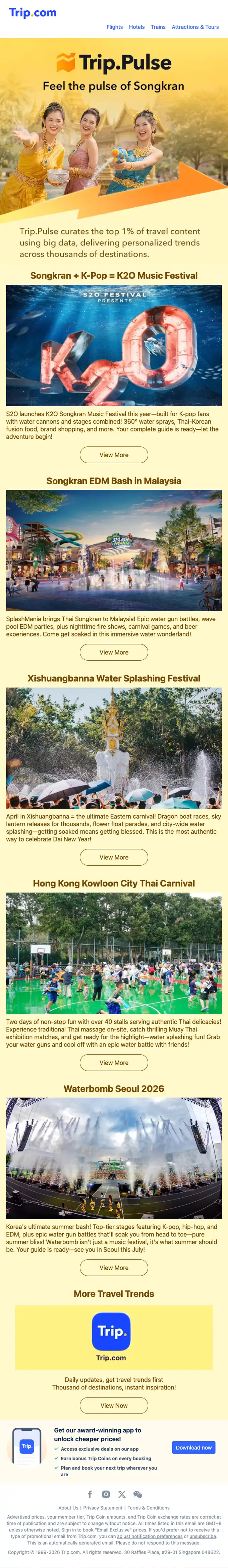 Trip.com promotional email, full length