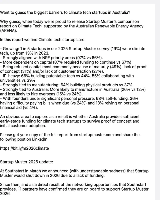 Startup Muster newsletter email