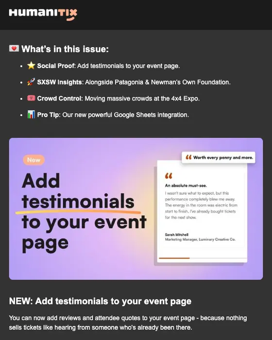 Humanitix newsletter email