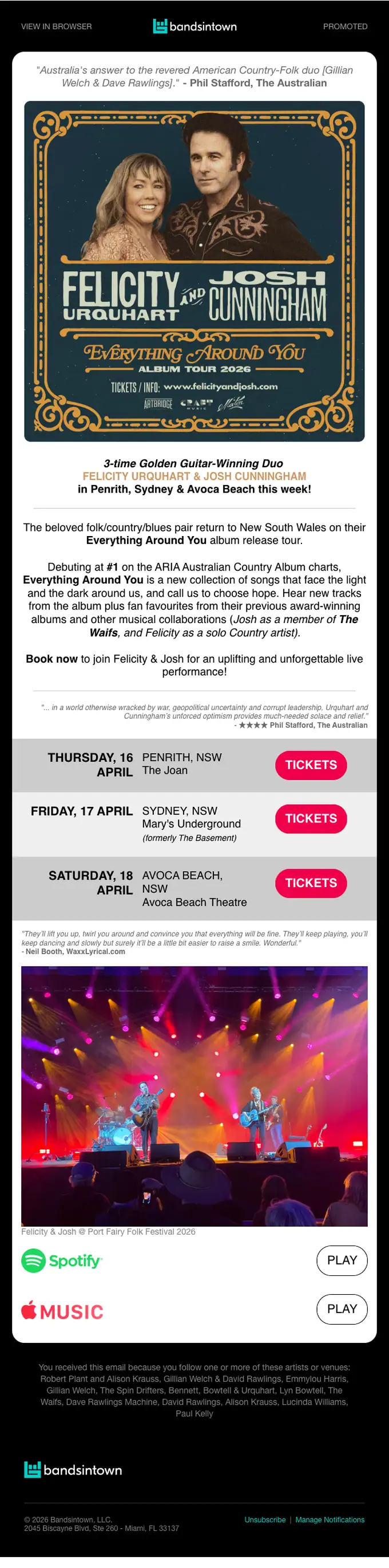 Bandsintown event invite email, full length