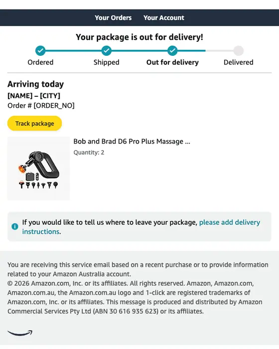Amazon.com.au delivery email