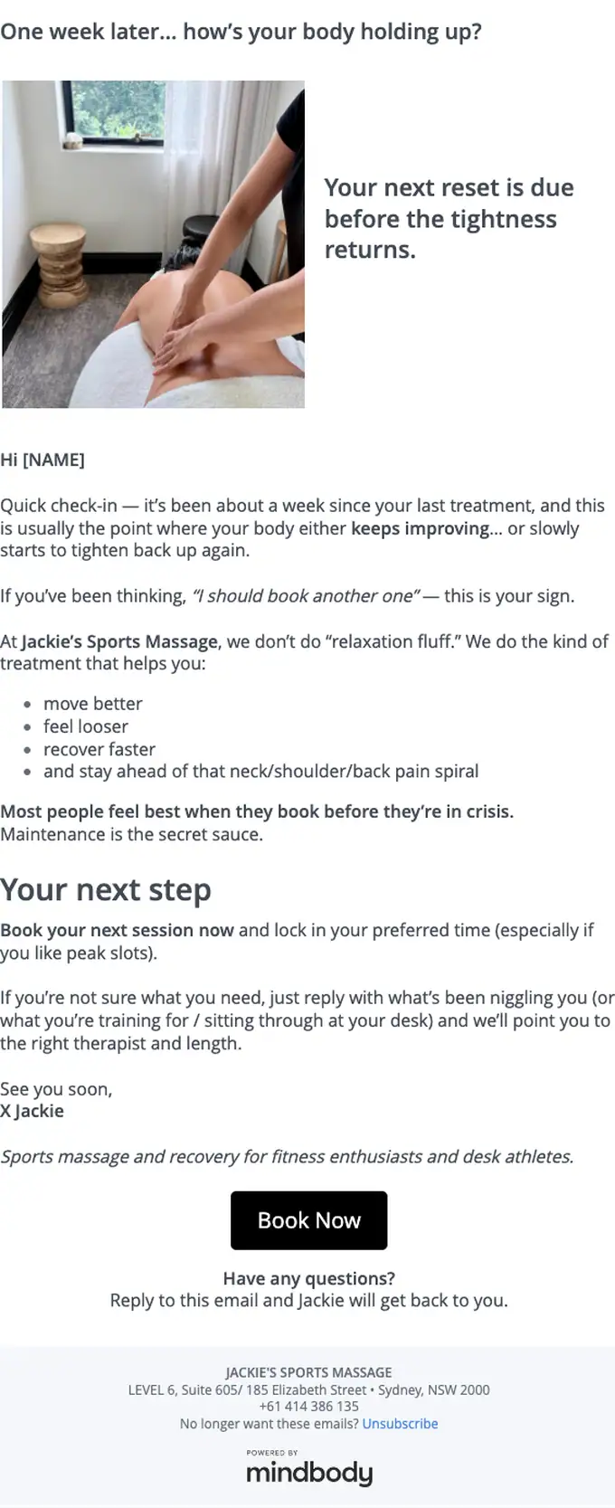 JACKIE'S SPORTS MASSAGE re engagement email, full length