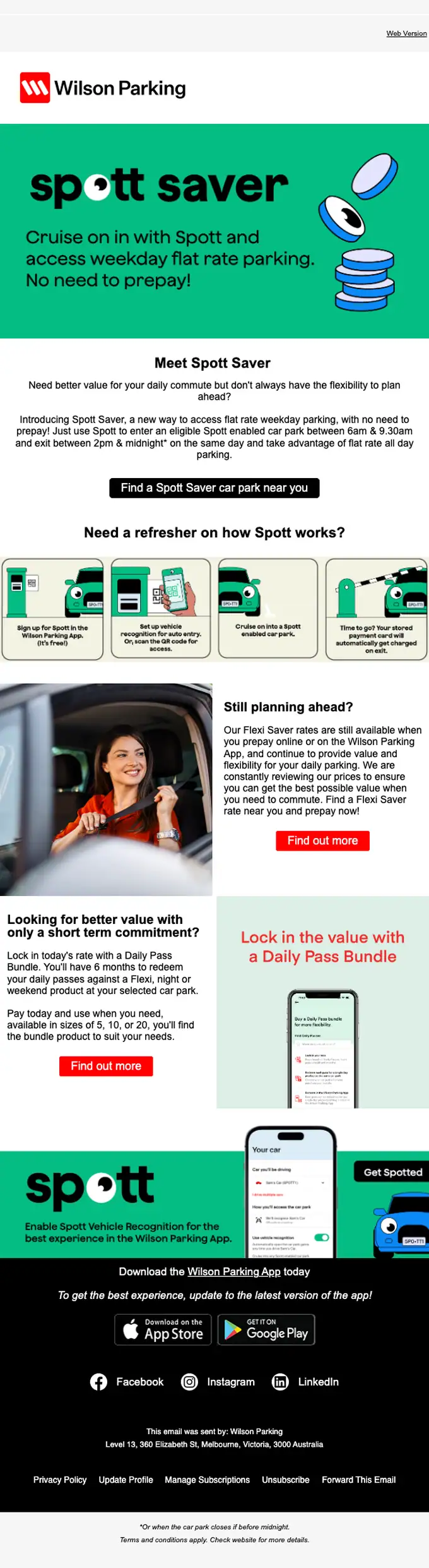 Wilson Parking Australia product launch email, full length