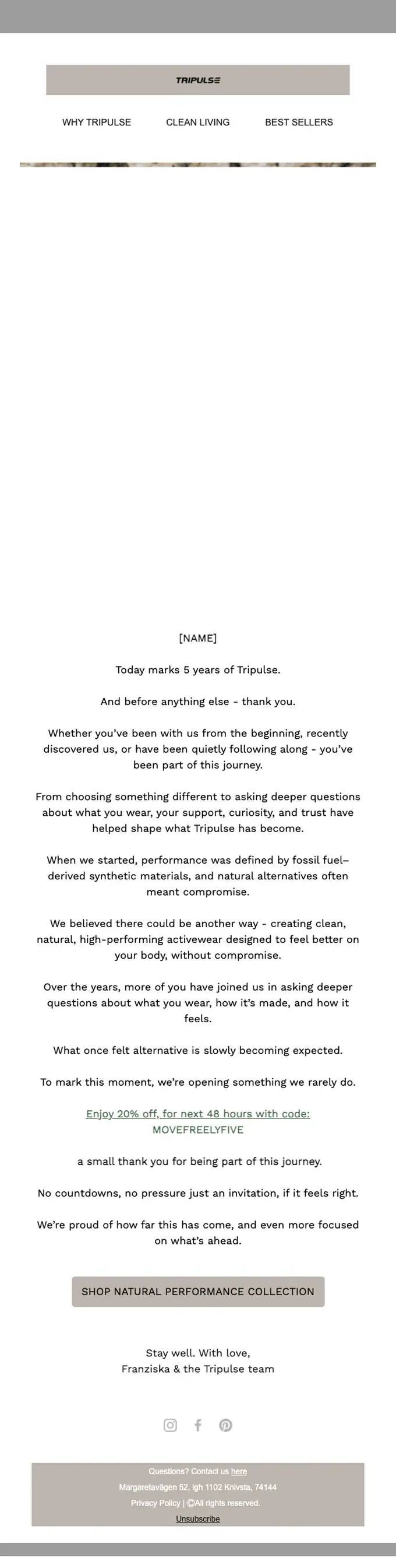 Tripulse promotional email, full length