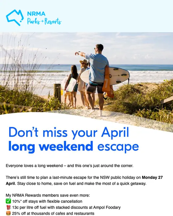 NRMA Parks and Resorts promotional email