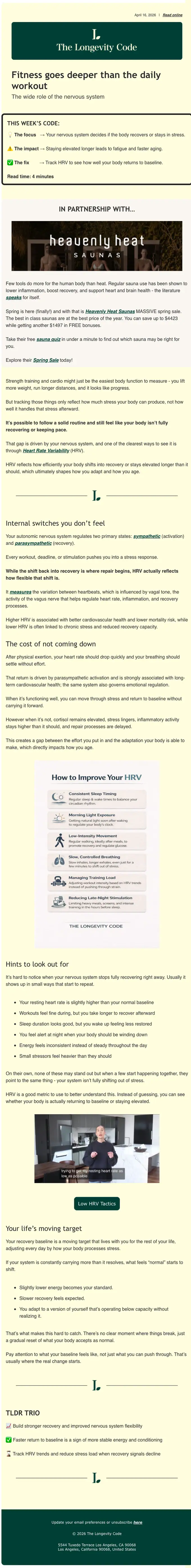 The Longevity Code newsletter email, full length