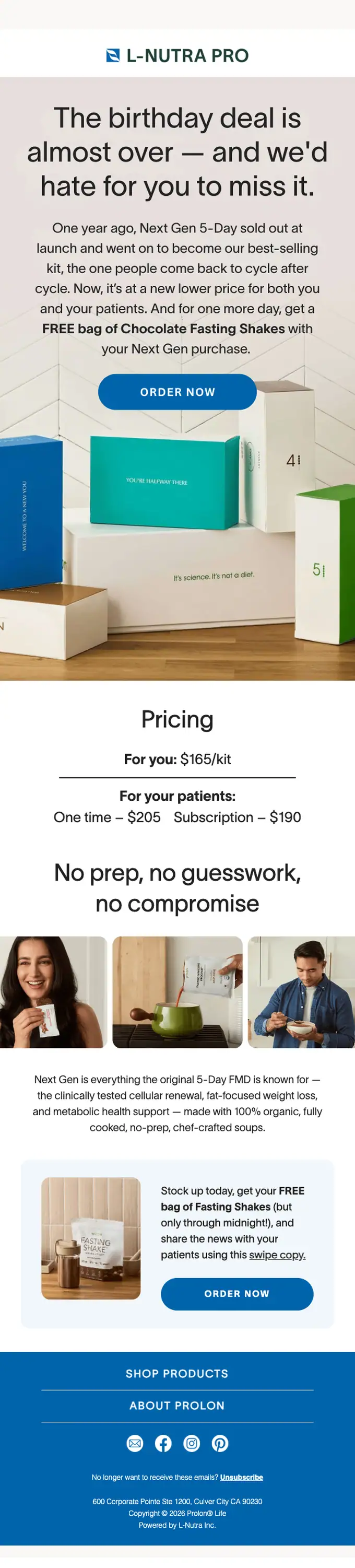 L-Nutra Professional promotional email, full length