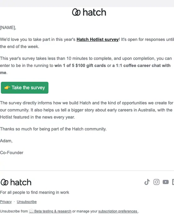 Hatch survey email