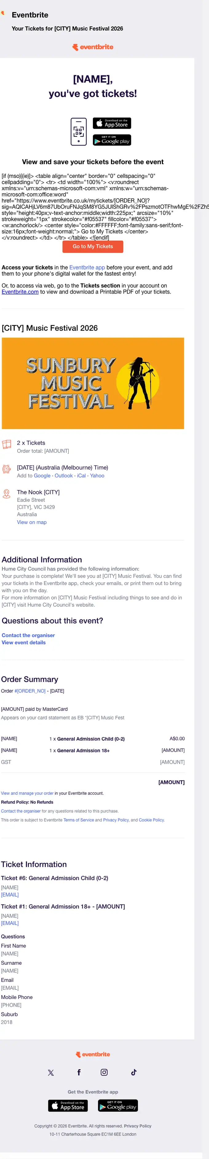 Eventbrite order confirmation email, full length
