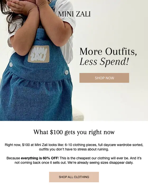 Mini Zali promotional email