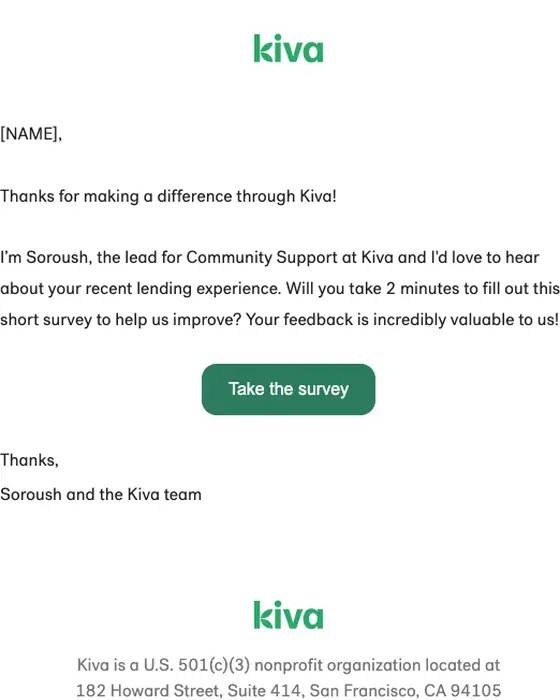 Kiva survey email