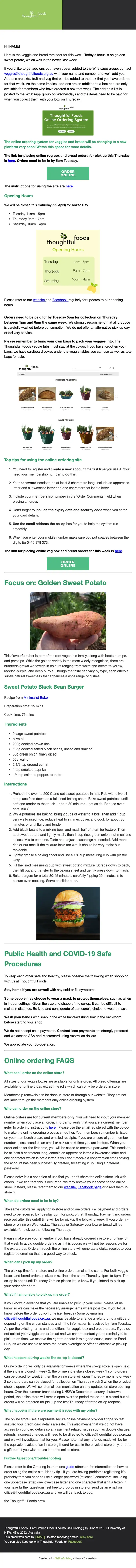 Thoughtful Foods order reminder email, full length