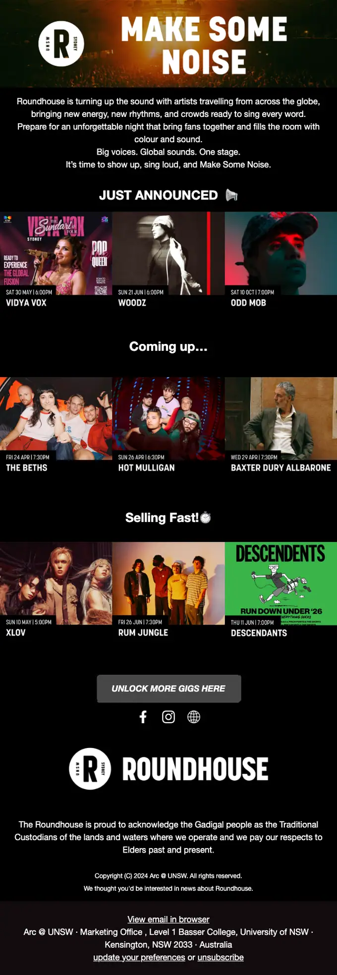 ROUNDHOUSE promotional email, full length