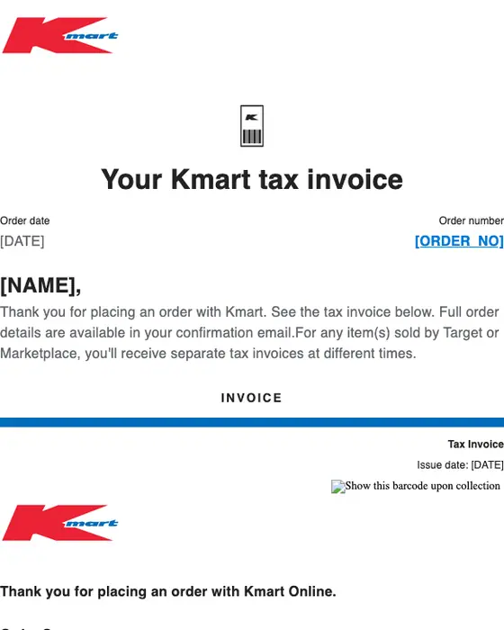 Kmart invoice email