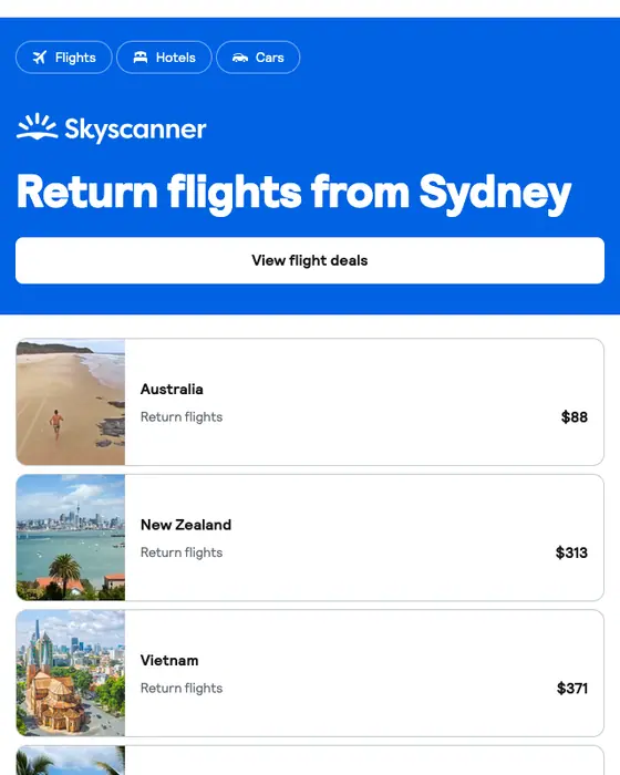 Skyscanner price drop email