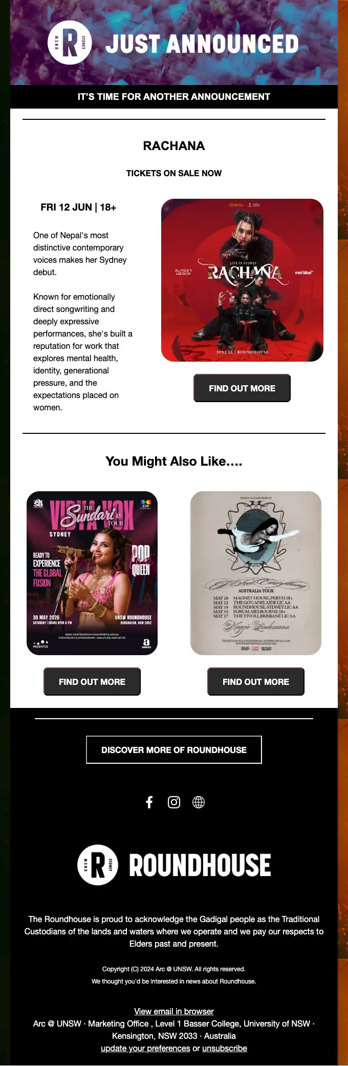 ROUNDHOUSE promotional email, full length