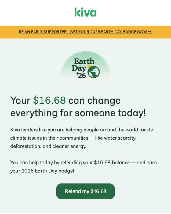 Kiva promotional email