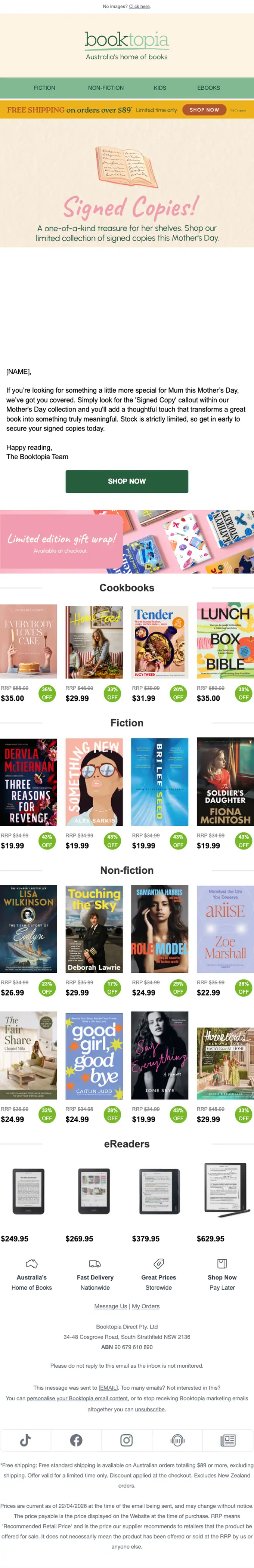 Booktopia seasonal email, full length
