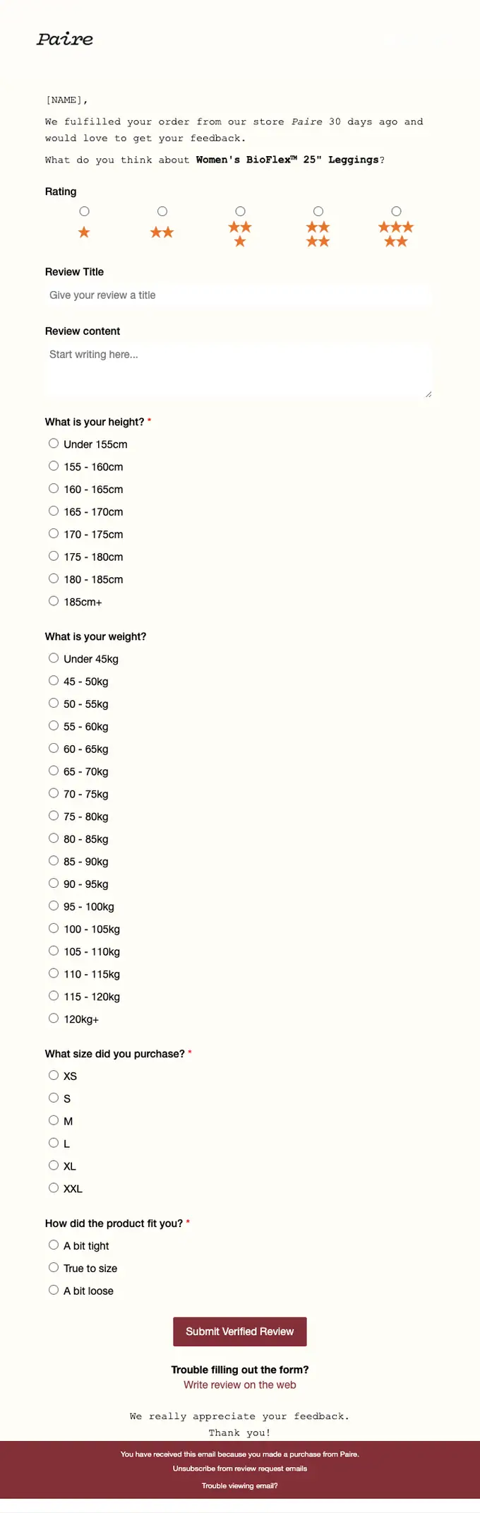 Paire survey email, full length