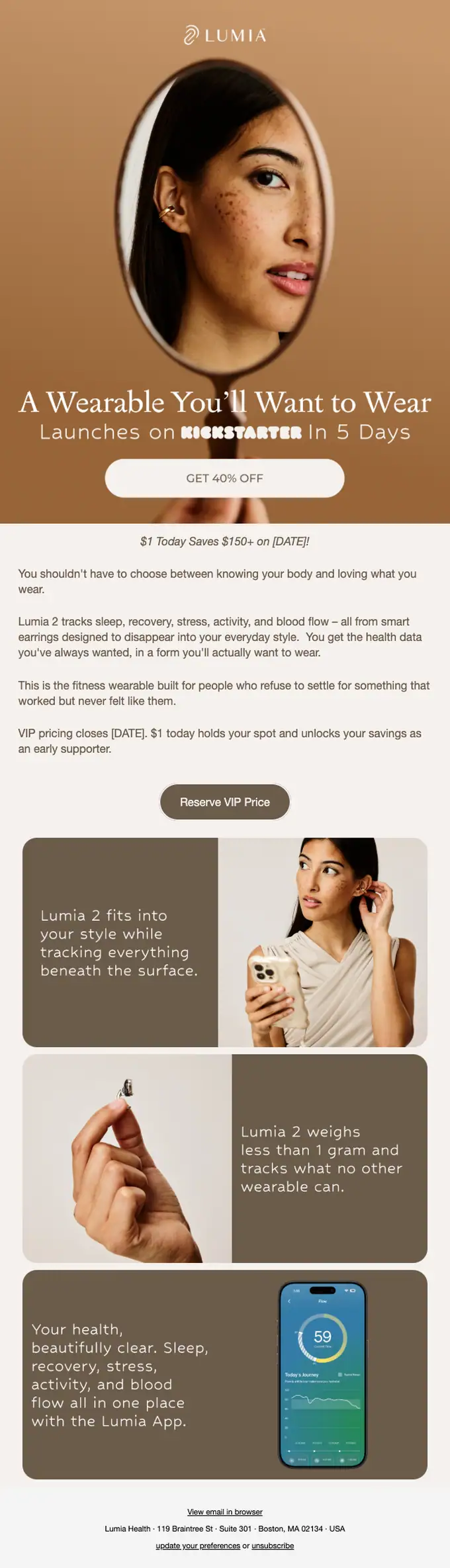 Lumia Health product launch email, full length