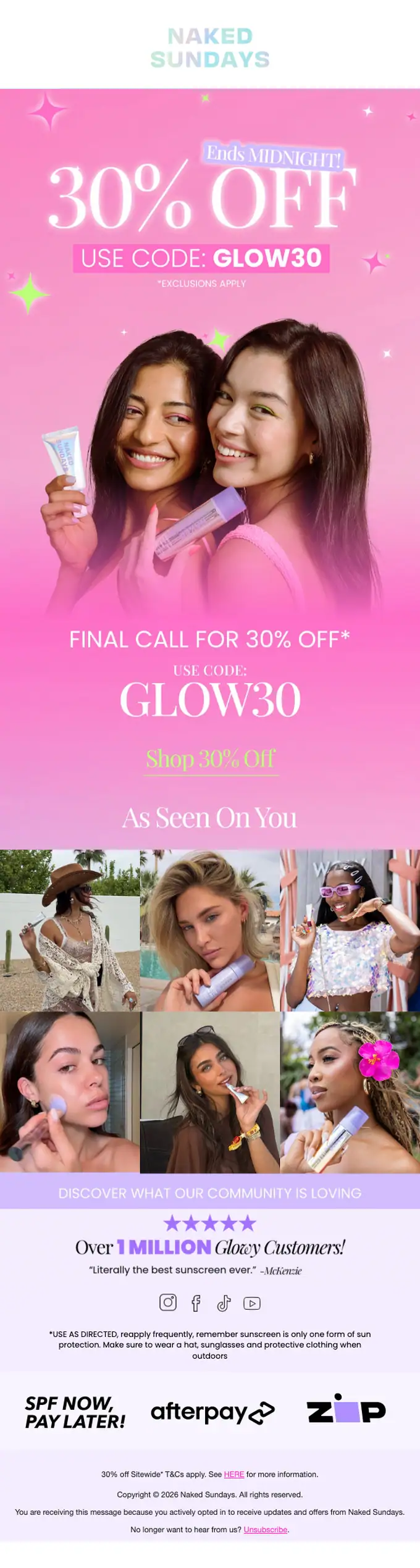 NAKED SUNDAYS sale email, full length