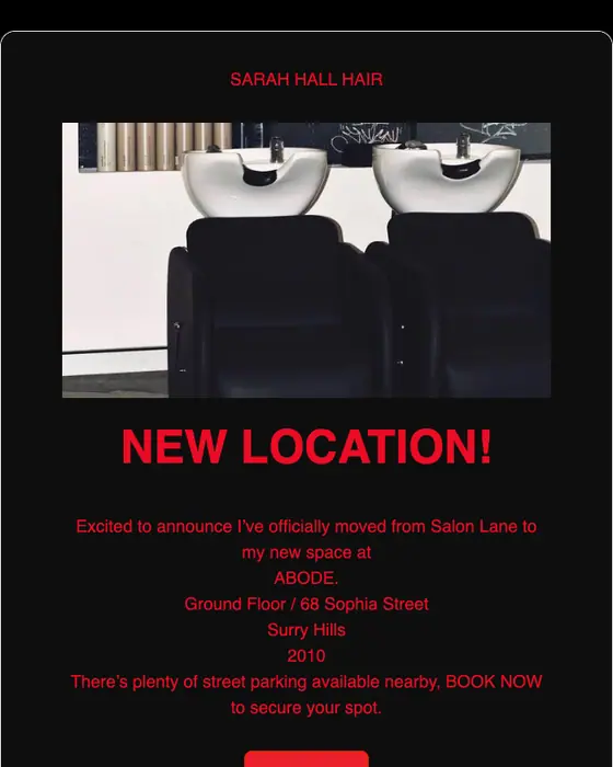 Sarah Hall Hair promotional email