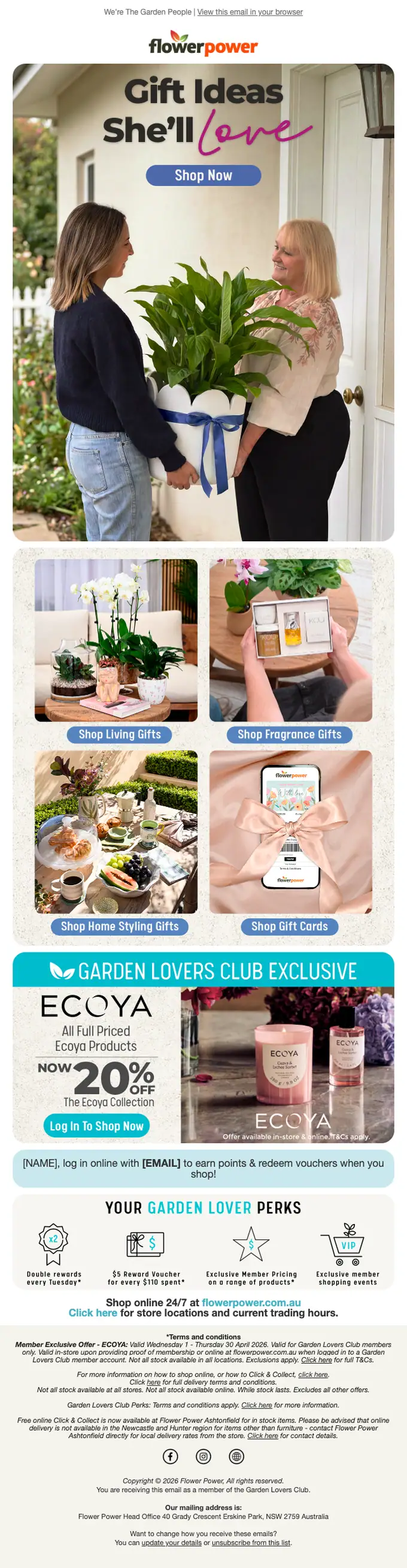 Flower Power seasonal email, full length
