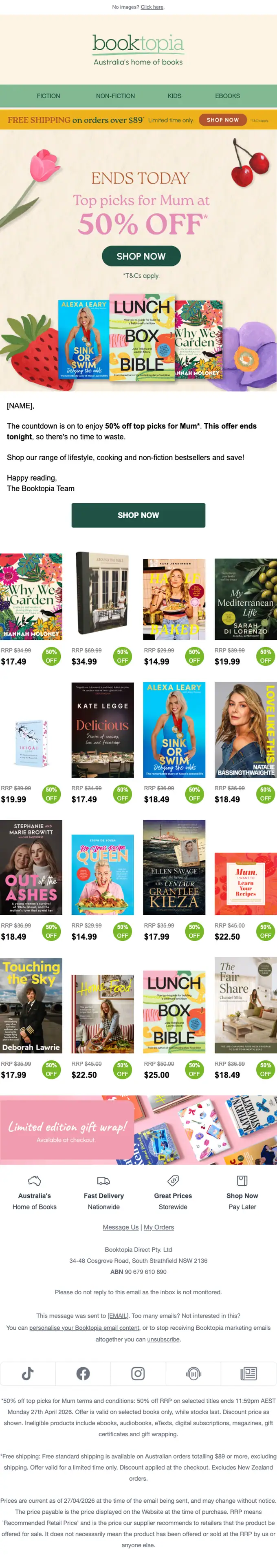 Booktopia sale email, full length