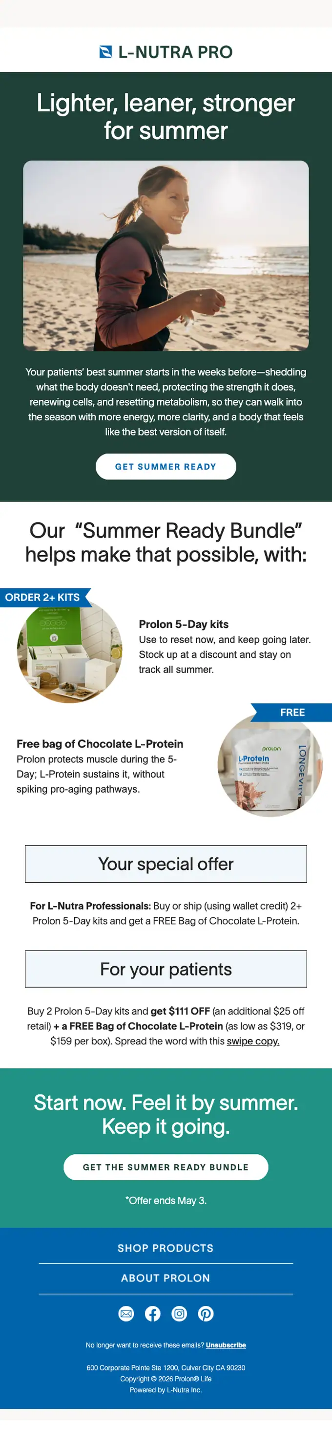 L-Nutra Professional promotional email, full length