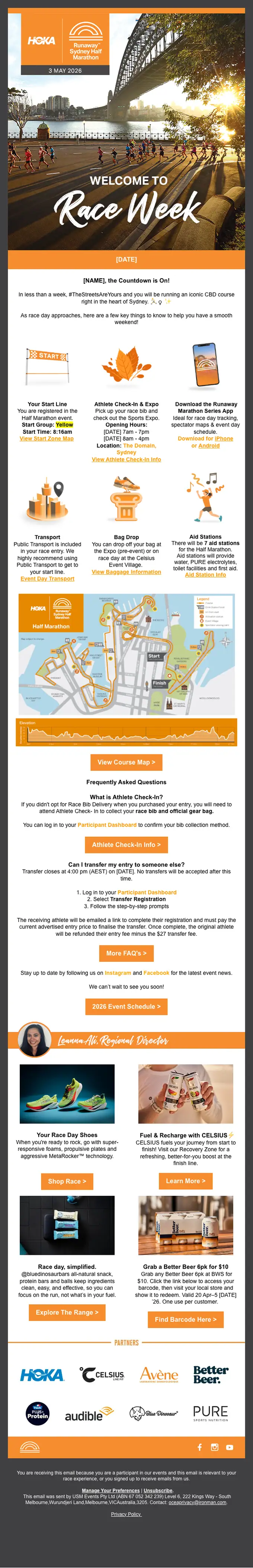 Runaway Sydney Half Marathon event invite email, full length