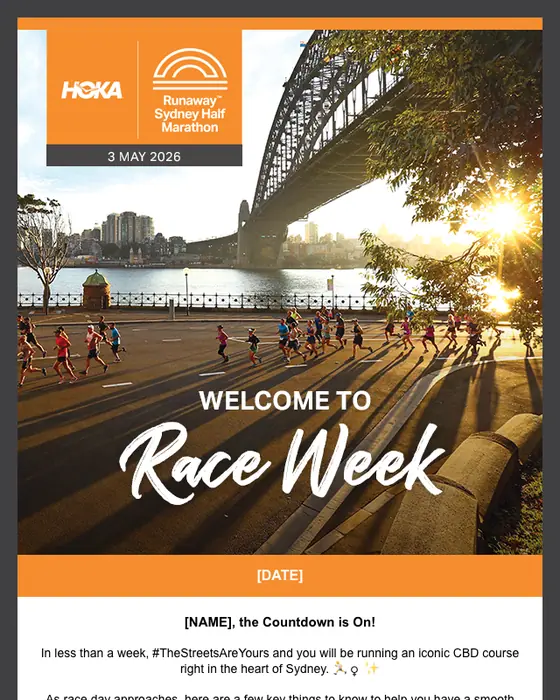 Runaway Sydney Half Marathon event invite email