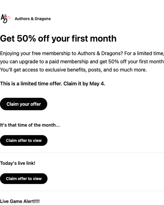 Patreon discount offer email