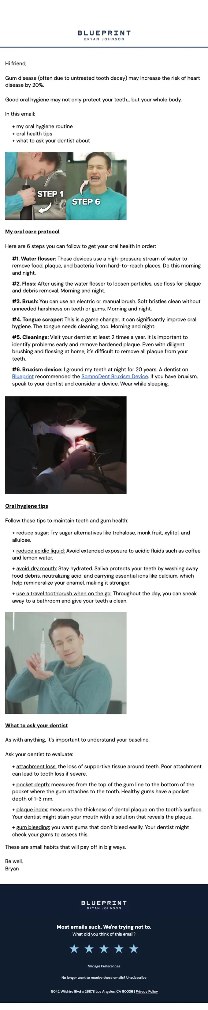Bryan Johnson newsletter email, full length