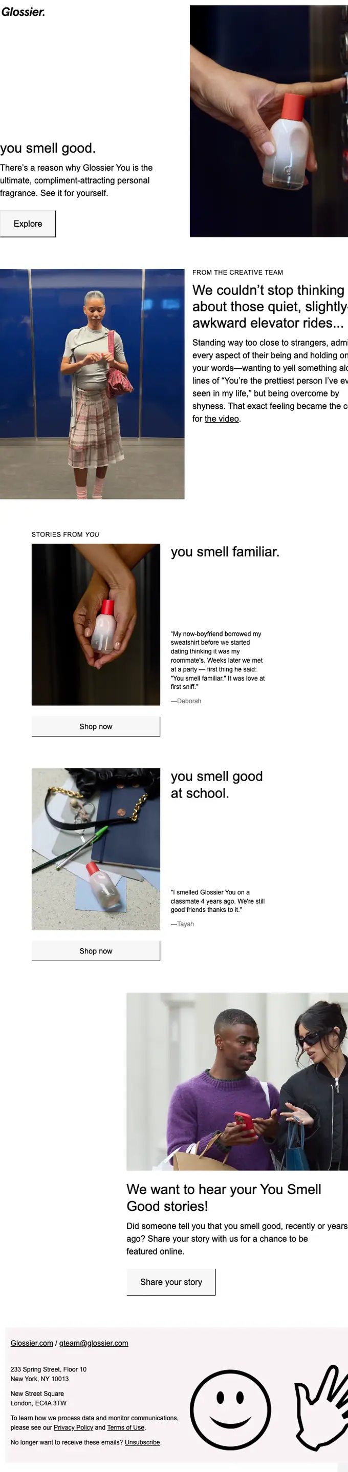 Glossier promotional email, full length