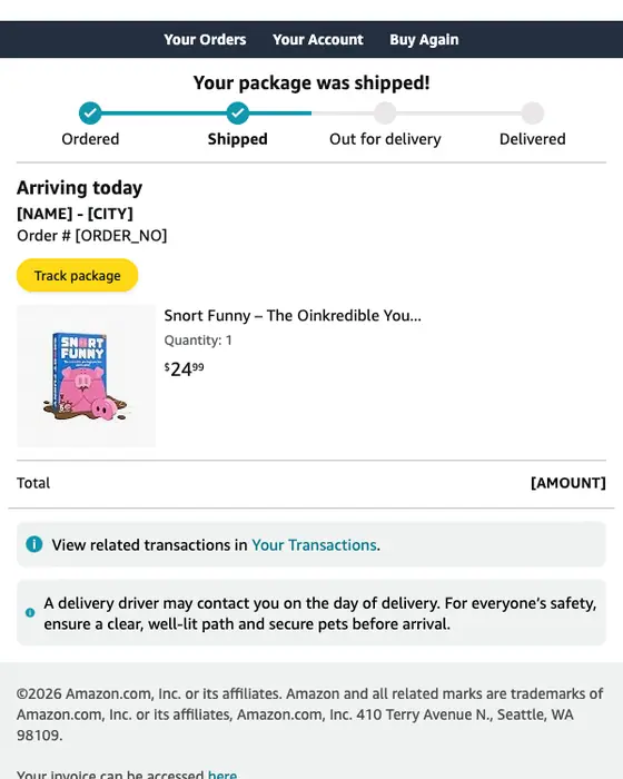 Amazon.com shipping email