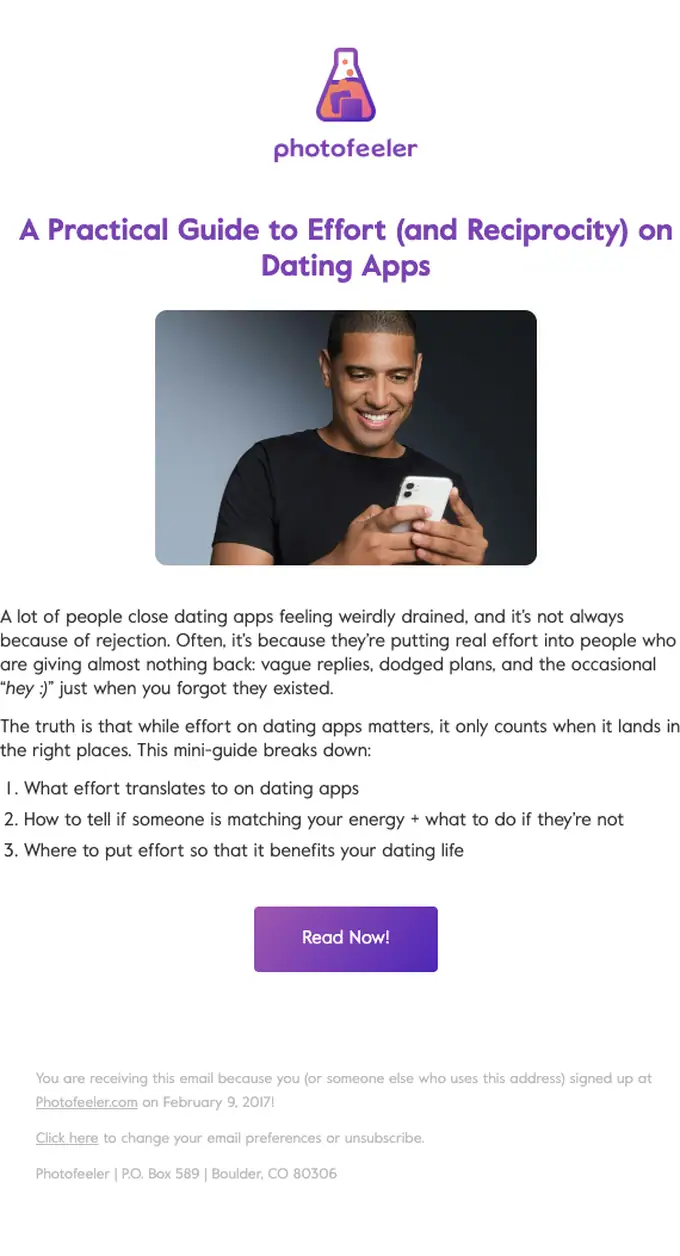 Photofeeler re engagement email, full length